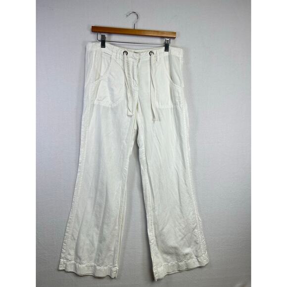 Woman's Willi Smith White Wide Leg Linen Blend Pants - Size 8 Beachy Resort - Picture 5 of 15